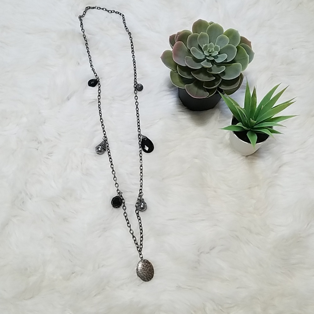Silver long locket necklace